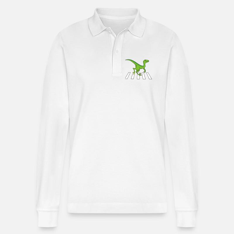 Fußgänger-Dinosaurier - Stanley/Stella Unisex Bio-Langarm-Poloshirt Prepster - Weiß