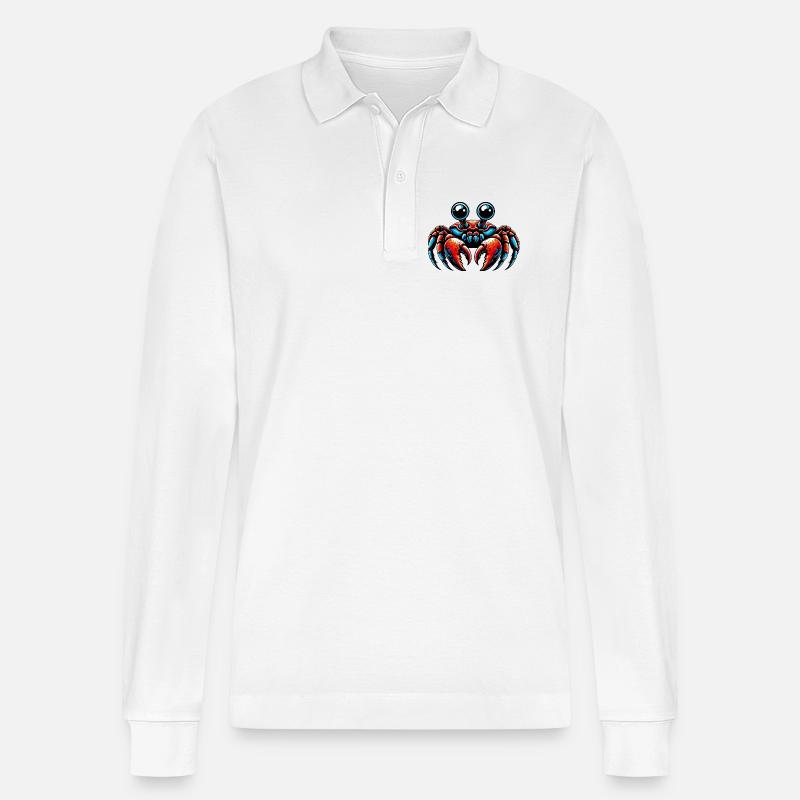 Crab - Stanley/Stella Organic Unisex Long-Sleeved Polo Shirt Prepster - white