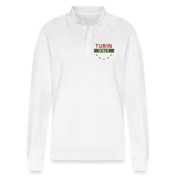 Turn Italy Emblem Tee Artwork - Stanley/Stella Organic Unisex Long-Sleeved Polo Shirt Prepster - white - Front - Anna (173cm) & Nico (186cm)