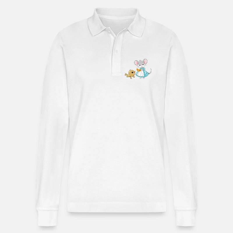 Little_mouse_is_sharing_a_croissant_with_a_bird - Stanley/Stella Unisex Bio-Langarm-Poloshirt Prepster - Weiß