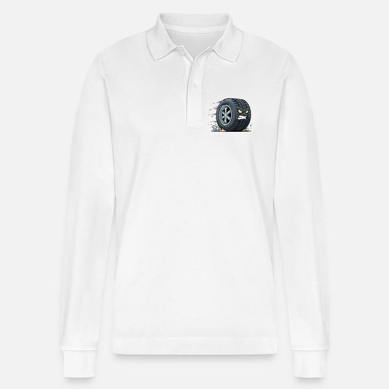 Rasender Reifen mit wütendem Blick - Stanley/Stella Unisex Bio-Langarm-Poloshirt Prepster - Weiß