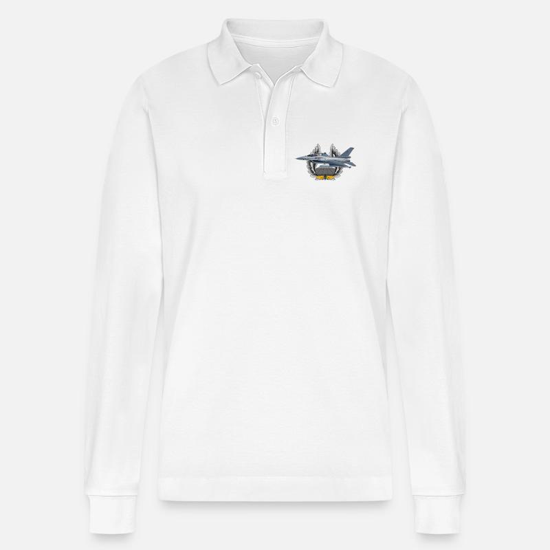 F-16 Fighting Falcon - Stanley/Stella Unisex Bio-Langarm-Poloshirt Prepster - Weiß
