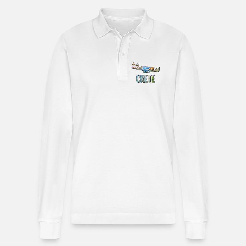 Mapa akwareli Kreta - Ekologiczna koszulka polo z długim rękawem typu unisex Stanley/Stella Prepster - biały