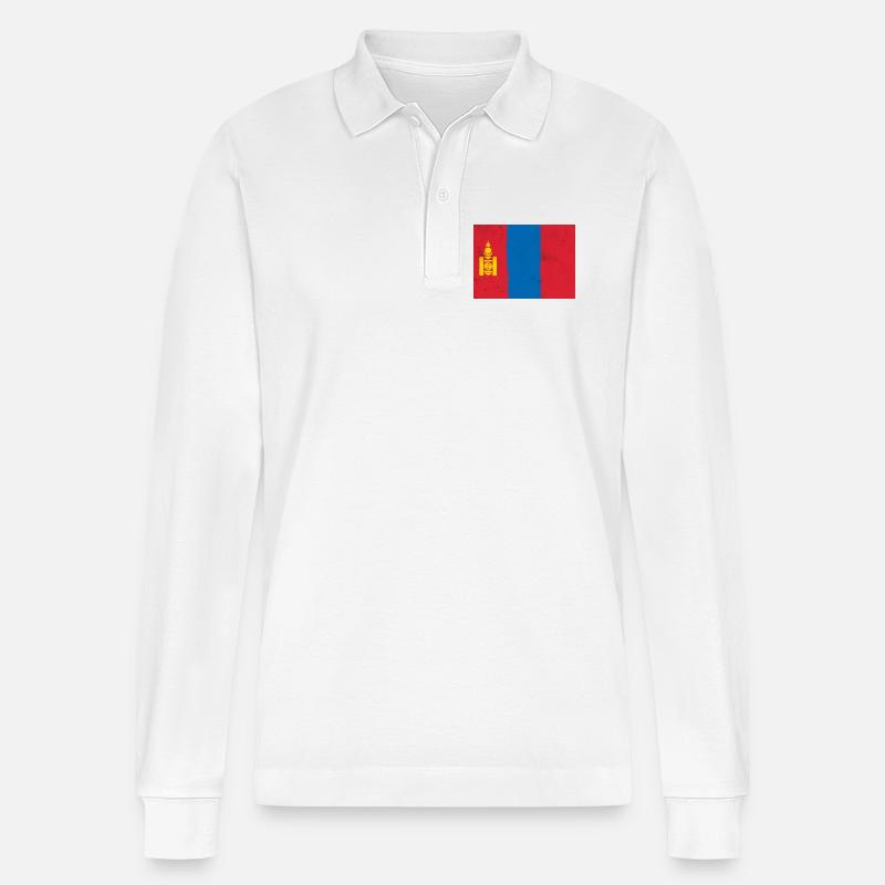 Drapeau de la Mongolie - Polo à manches longues bio PREPSTER Stanley/Stella Unisexe - blanc