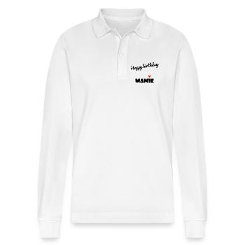 HAPPY BIRTHDAY. GRANNY. MAMMA. GRANDMOTHER. PARTY - Stanley/Stella Organic Unisex Long-Sleeved Polo Shirt Prepster - white - Front - Anna (173cm) & Nico (186cm)