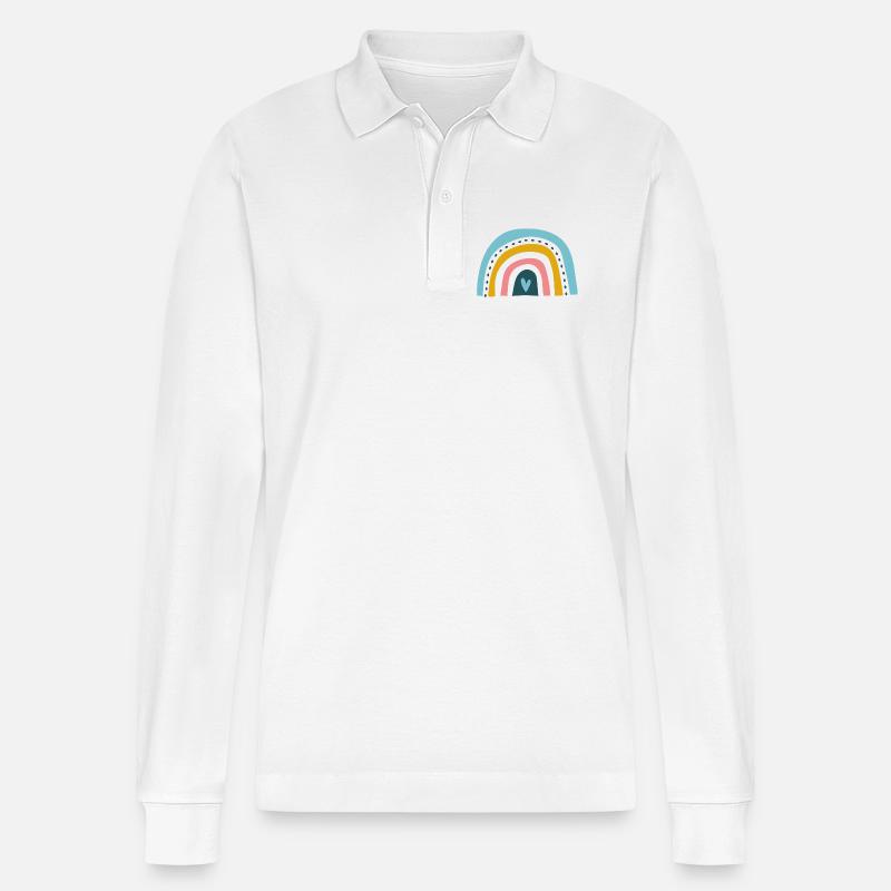 Regenbogen mit Herz - Stanley/Stella Unisex Bio-Langarm-Poloshirt Prepster - Weiß