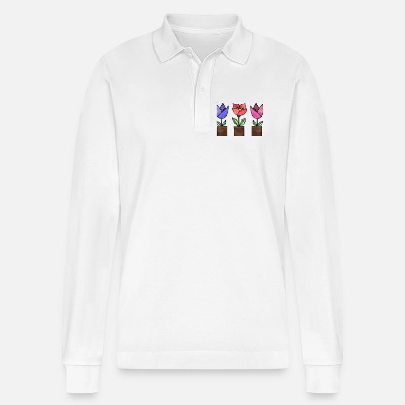 Blumen - Stanley/Stella Unisex Bio-Langarm-Poloshirt Prepster - Weiß