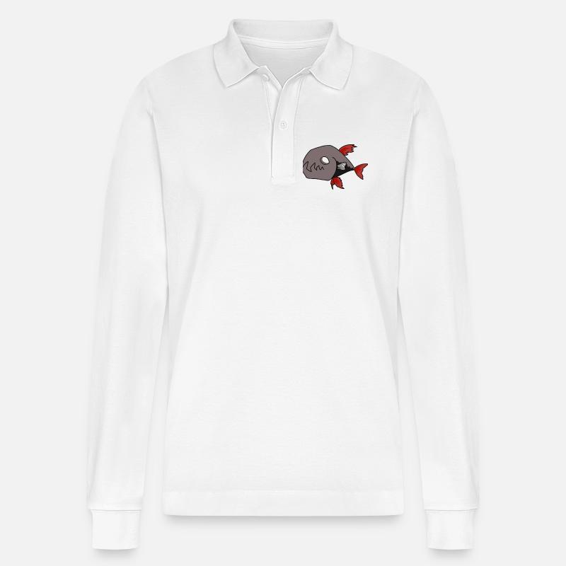 Schwarzer Fisch - Stanley/Stella Unisex Bio-Langarm-Poloshirt Prepster - Weiß