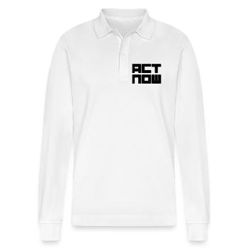 act now - Stanley/Stella Organic Unisex Long-Sleeved Polo Shirt Prepster - white - Front - Anna (173cm) & Nico (186cm)