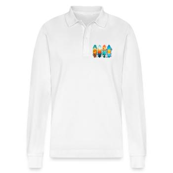 Surfboards - Stanley/Stella Organic Unisex Long-Sleeved Polo Shirt Prepster - white - Front - Anna (173cm) & Nico (186cm)