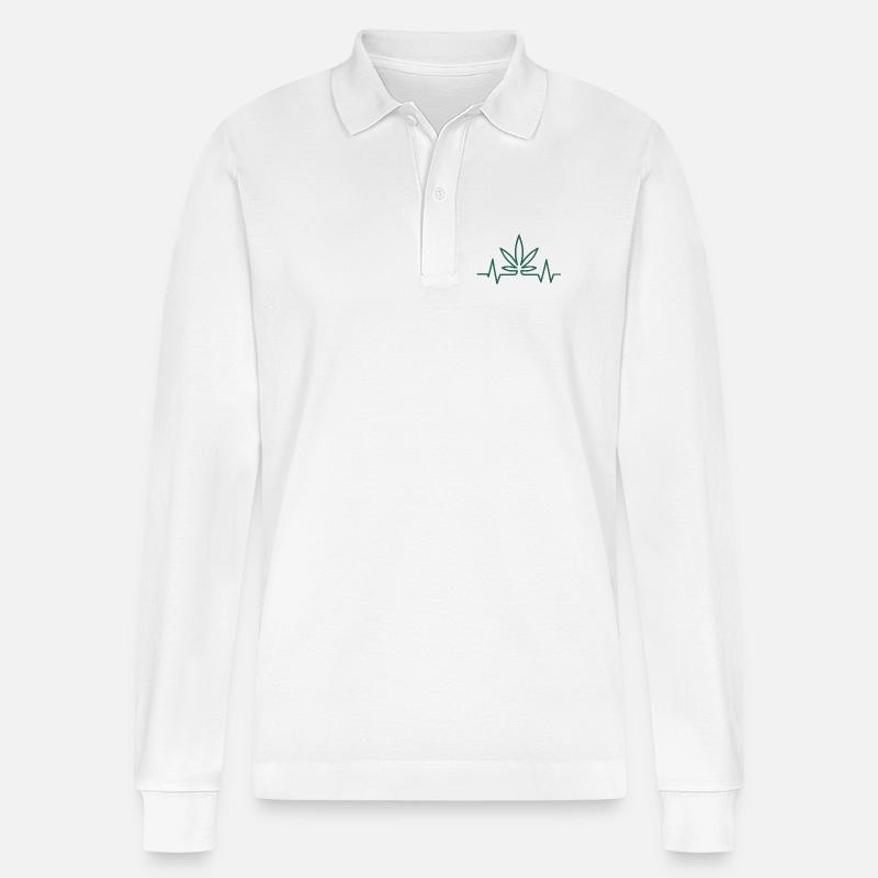 Herzschlag Hanfblatt - Stanley/Stella Unisex Bio-Langarm-Poloshirt Prepster - Weiß
