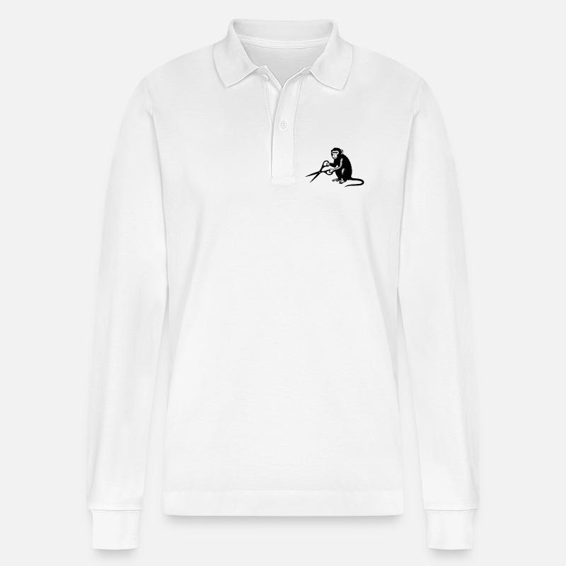 Silhouette de singe avec des ciseaux - Polo à manches longues bio PREPSTER Stanley/Stella Unisexe - blanc