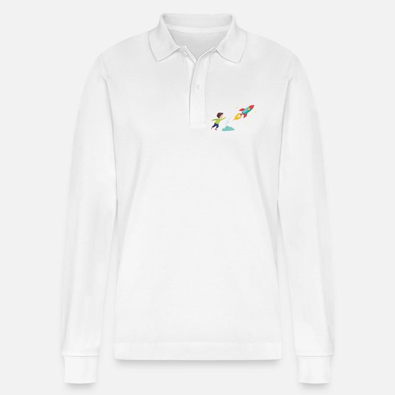 Kid Rocket Launch Abenteuer - Stanley/Stella Unisex Bio-Langarm-Poloshirt Prepster - Weiß