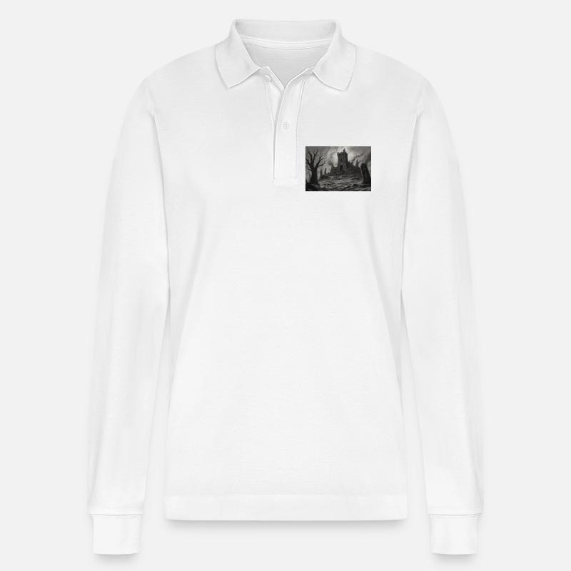 Landschaft einer mittelalterlichen Burgruine - Stanley/Stella Unisex Bio-Langarm-Poloshirt Prepster - Weiß