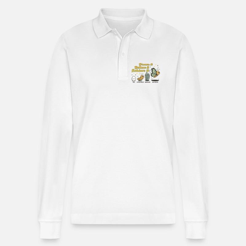 Chenille Schmetterling Schule Evolution Geschenk - Stanley/Stella Unisex Bio-Langarm-Poloshirt Prepster - Weiß