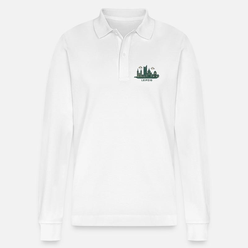 Leipzig Skyline  - Stanley/Stella Unisex Bio-Langarm-Poloshirt Prepster - Weiß