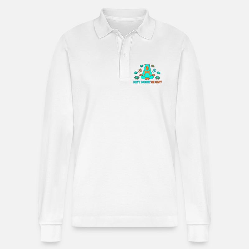 Don't Worry Be Capy Yoga - Stanley/Stella Unisex Bio-Langarm-Poloshirt Prepster - Weiß