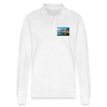Hallstätter See im Sonnenaufgang - Stanley/Stella Unisex Bio-Langarm-Poloshirt Prepster - Weiß - Vorne - Anna (173cm) & Nico (186cm)