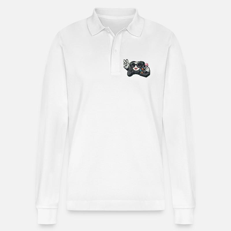 Kawaii WWII-Spielcontroller - Stanley/Stella Unisex Bio-Langarm-Poloshirt Prepster - Weiß