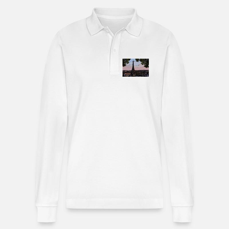 Paris Abendstimmung am Eiffelturm - Stanley/Stella Unisex Bio-Langarm-Poloshirt Prepster - Weiß