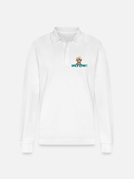 Holy Cow Halo Cartoon - Stanley/Stella Organic Unisex Long-Sleeved Polo Shirt Prepster - white