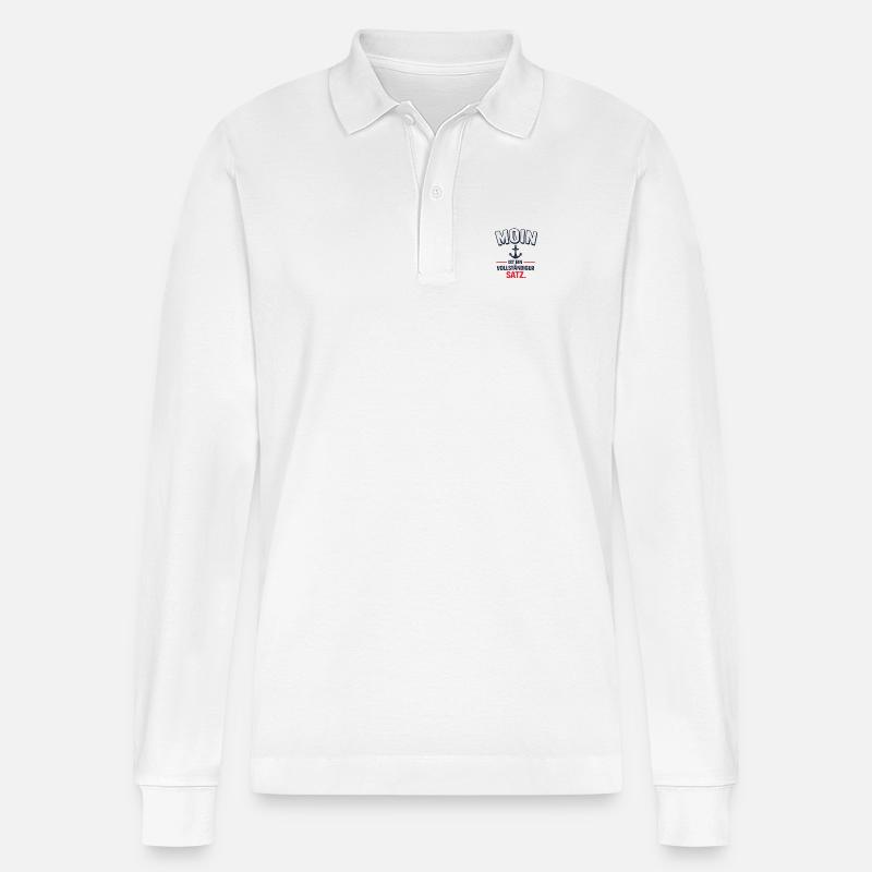 Moin - ist ein vollständiger Satz - Stanley/Stella Unisex Bio-Langarm-Poloshirt Prepster - Weiß