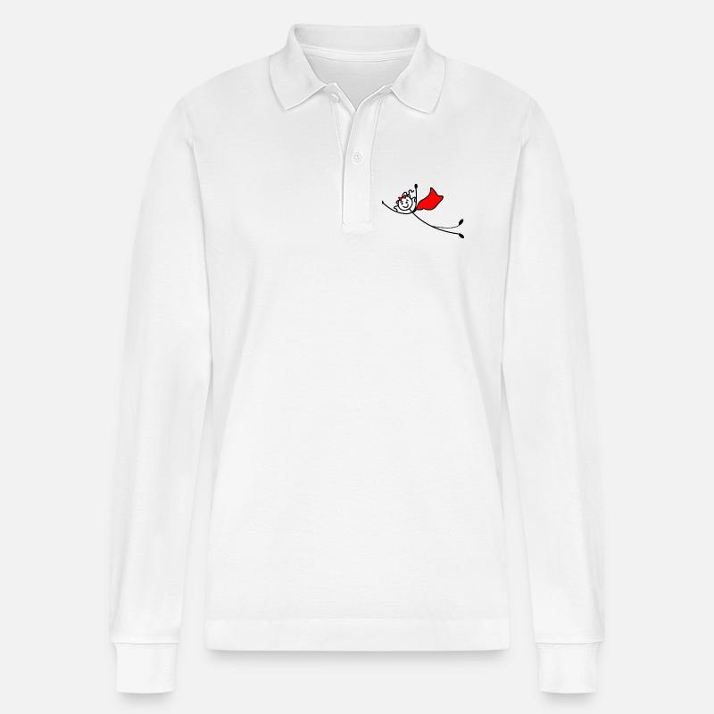 Fliegende Superfrau oder mit rotem Umhang - Stanley/Stella Unisex Bio-Langarm-Poloshirt Prepster - Weiß