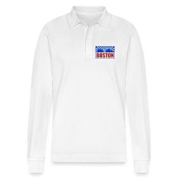 Boston Skyline Retro Red Blue - Stanley/Stella Organic Unisex Long-Sleeved Polo Shirt Prepster - white - Front - Anna (173cm) & Nico (186cm)