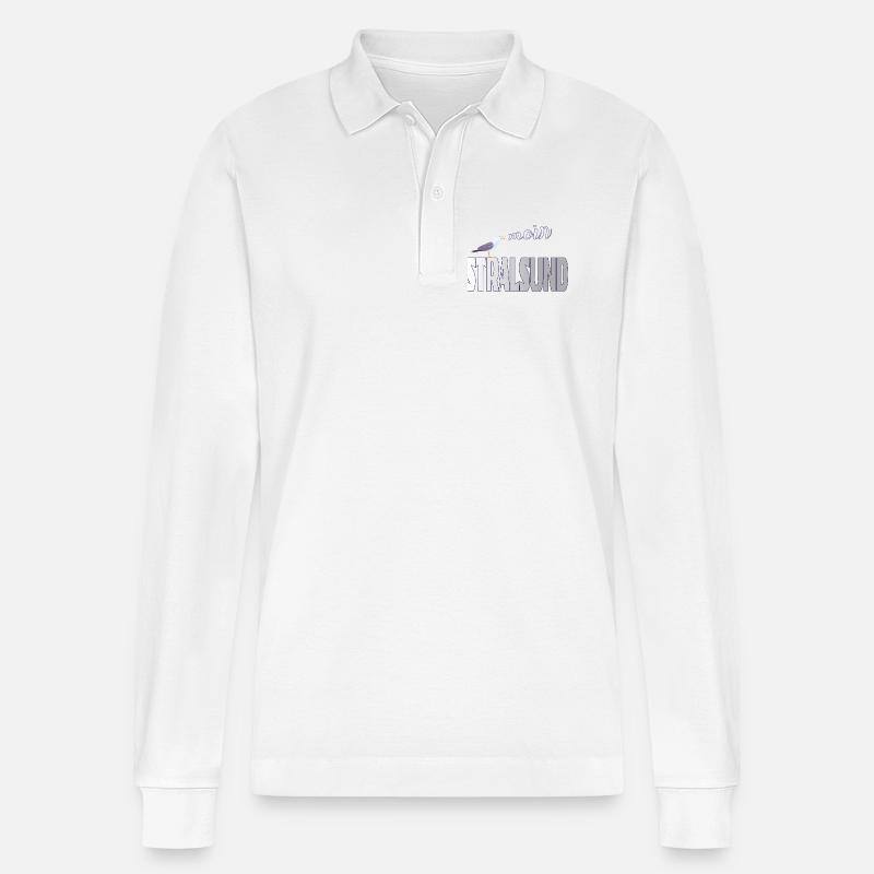 Stralsund Möwe & Moin Ostsee - Stanley/Stella Unisex Bio-Langarm-Poloshirt Prepster - Weiß