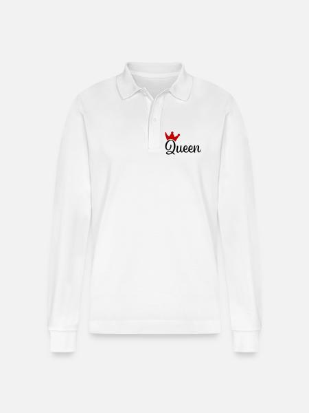 Queen with Crown - Stanley/Stella Organic Unisex Long-Sleeved Polo Shirt Prepster - white