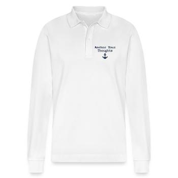 Anchor Your Thoughts Anker Spruch - Stanley/Stella Unisex Bio-Langarm-Poloshirt Prepster - Weiß - Vorne - Anna (173cm) & Nico (186cm)