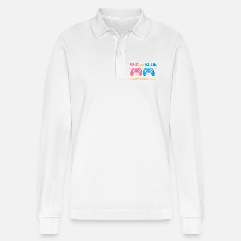 Contrôleur de pixels rose ou bleu - Polo à manches longues bio PREPSTER Stanley/Stella Unisexe - blanc