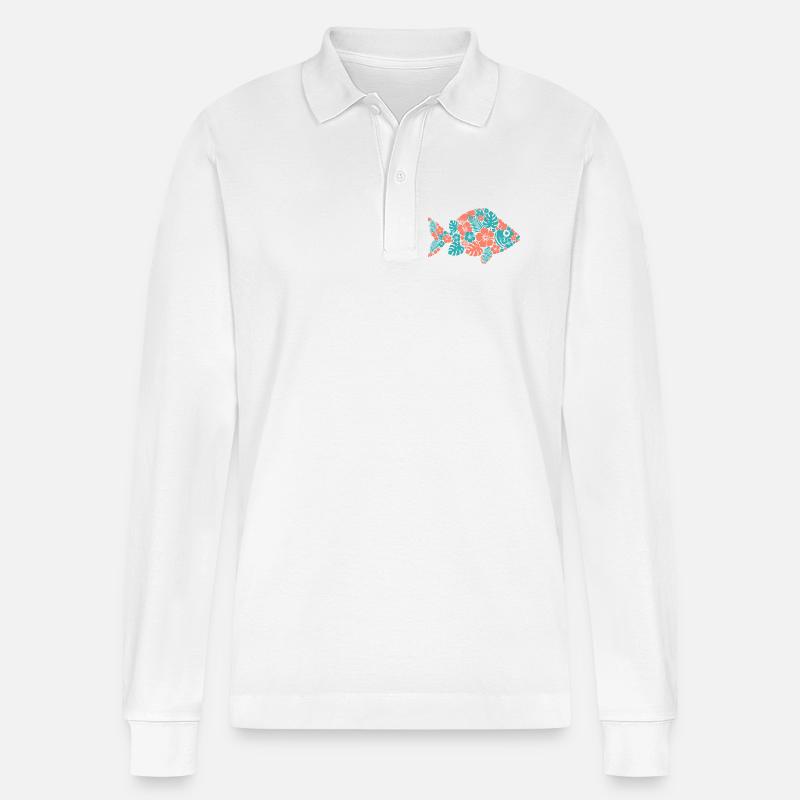 Silhouette du poisson fleur tropical - Polo à manches longues bio PREPSTER Stanley/Stella Unisexe - blanc