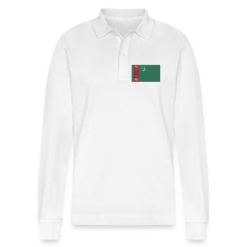 Turkmenistan National Flag - Stanley/Stella Organic Unisex Long-Sleeved Polo Shirt Prepster - white - Front - Anna (173cm) & Nico (186cm)