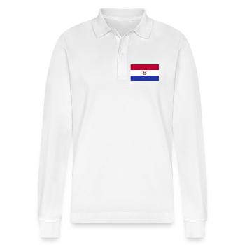 Paraguay National Flagge - Stanley/Stella Unisex Bio-Langarm-Poloshirt Prepster - Weiß - Vorne - Anna (173cm) & Nico (186cm)