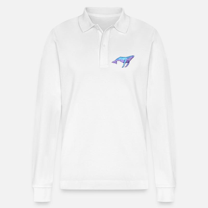 Buckelwal Aquarell - Stanley/Stella Unisex Bio-Langarm-Poloshirt Prepster - Weiß