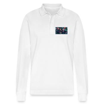 Nocturnal Tropical Flowers Hummingbirds - Stanley/Stella Organic Unisex Long-Sleeved Polo Shirt Prepster - white - Front - Anna (173cm) & Nico (186cm)