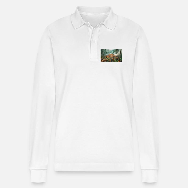 Stop Extinction: Waldschutz Design - Stanley/Stella Unisex Bio-Langarm-Poloshirt Prepster - Weiß