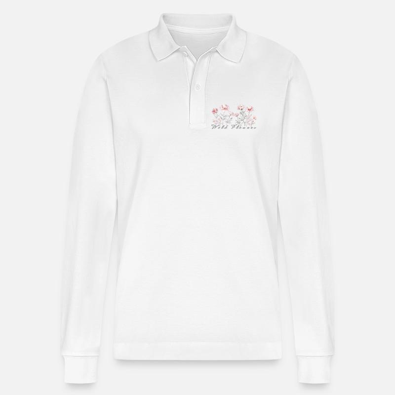 Wilde Blumen - Stanley/Stella Unisex Bio-Langarm-Poloshirt Prepster - Weiß