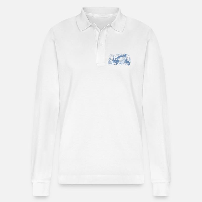 Bagger Silhouette Baugeräteführer Arbeit - Stanley/Stella Unisex Bio-Langarm-Poloshirt Prepster - Weiß