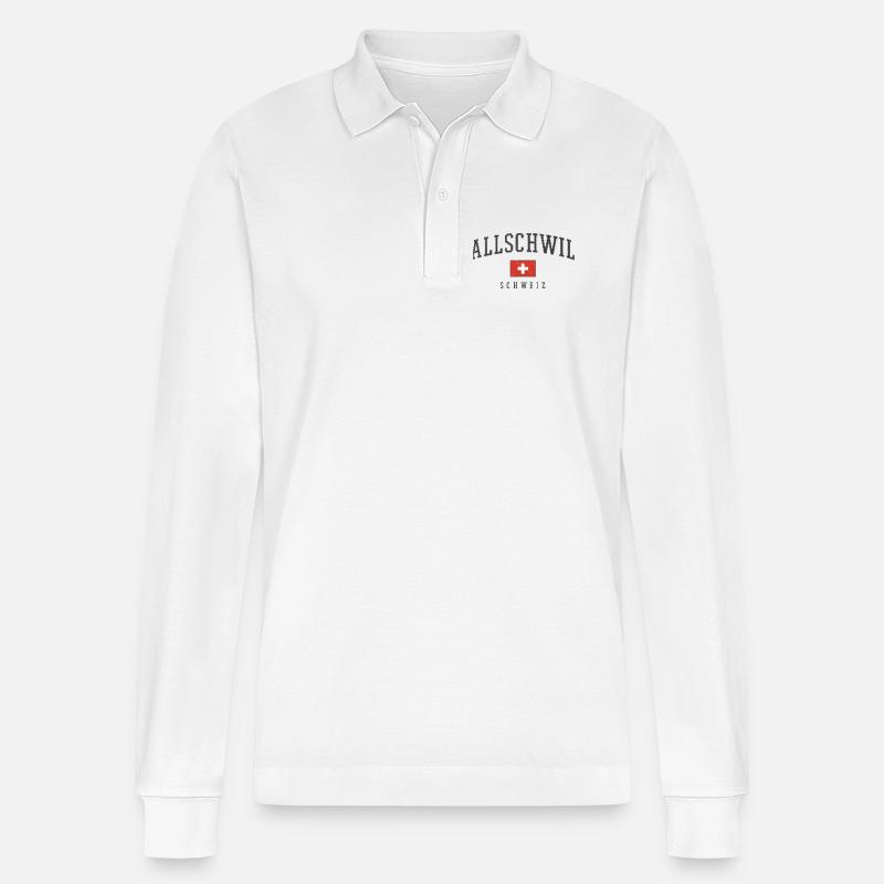 Allschwil Logo Schweizer Flagge - Stanley/Stella Unisex Bio-Langarm-Poloshirt Prepster - Weiß