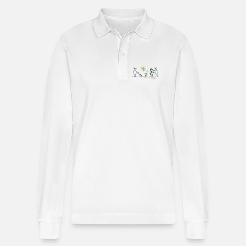 Lama Garten bunt - Stanley/Stella Unisex Bio-Langarm-Poloshirt Prepster - Weiß