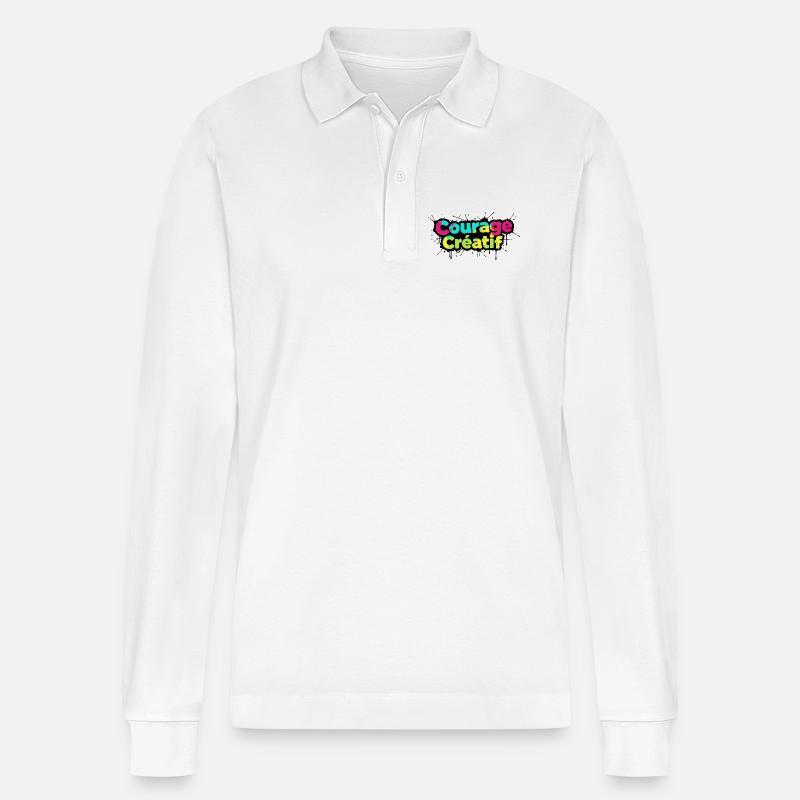 Courage Créatif Bunte Typografie - Stanley/Stella Unisex Bio-Langarm-Poloshirt Prepster - Weiß