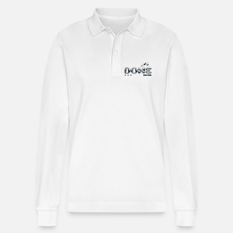 Chrome Blasenbuchstaben DONE - Stanley/Stella Unisex Bio-Langarm-Poloshirt Prepster - Weiß