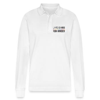 Das Leben ist hart. Laufen Sie härter. - Stanley/Stella Unisex Bio-Langarm-Poloshirt Prepster - Weiß - Vorne - Anna (173cm) & Nico (186cm)
