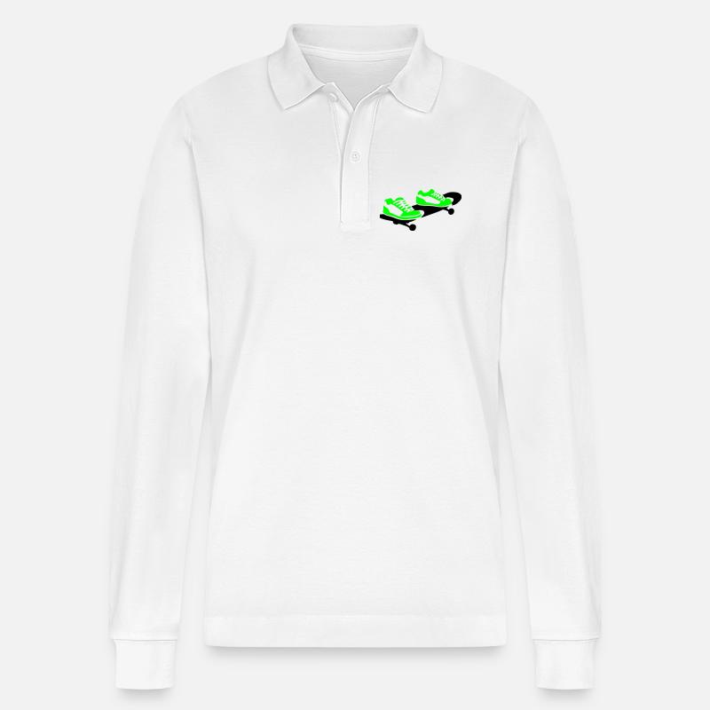 Skateboard - Stanley/Stella Unisex Bio-Langarm-Poloshirt Prepster - Weiß