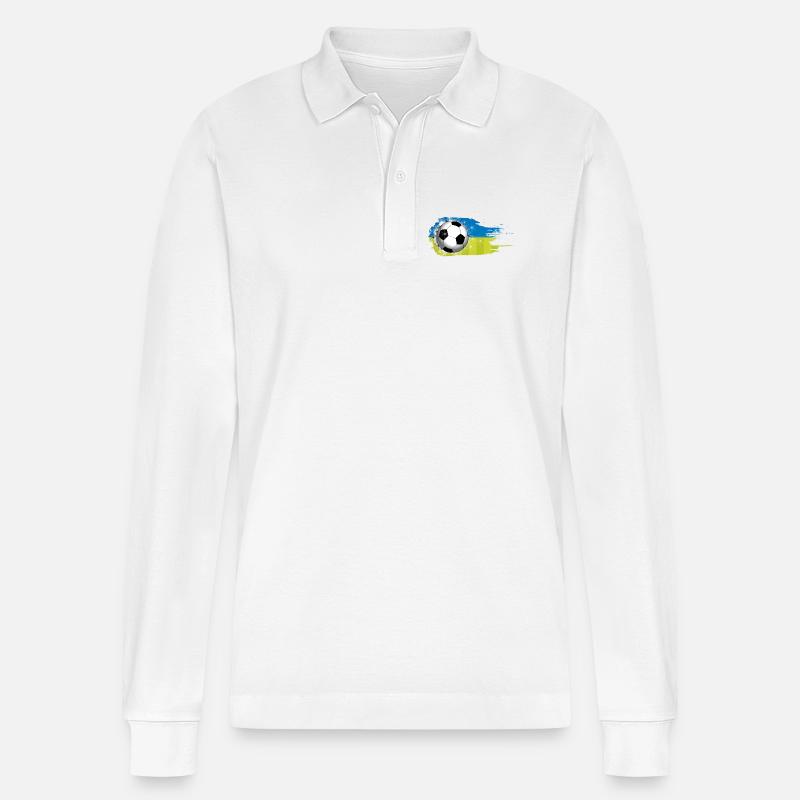 Fußball - blau grün - Pinselstrich Design - Stanley/Stella Unisex Bio-Langarm-Poloshirt Prepster - Weiß