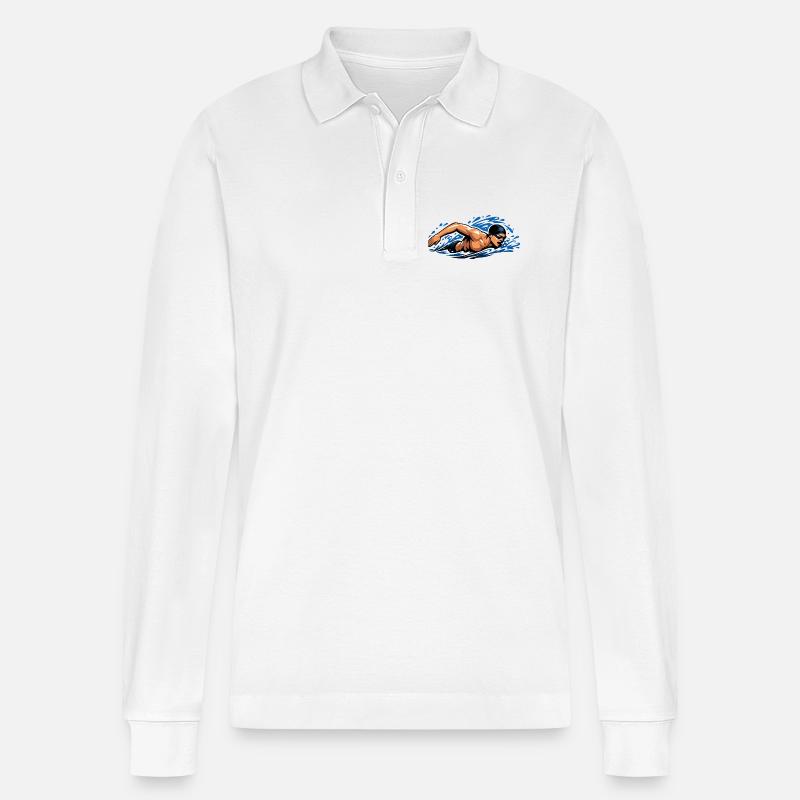 Freistil Schwimmer Dynamisches Wasser - Stanley/Stella Unisex Bio-Langarm-Poloshirt Prepster - Weiß