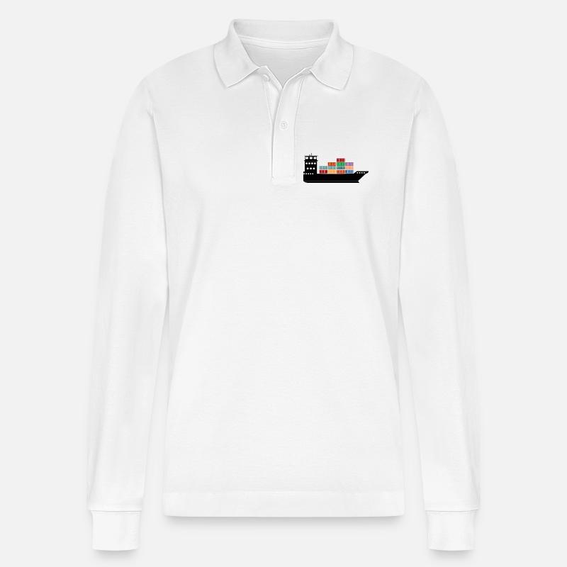 Seecontainerschiff oder Boot mit Containern - Stanley/Stella Unisex Bio-Langarm-Poloshirt Prepster - Weiß
