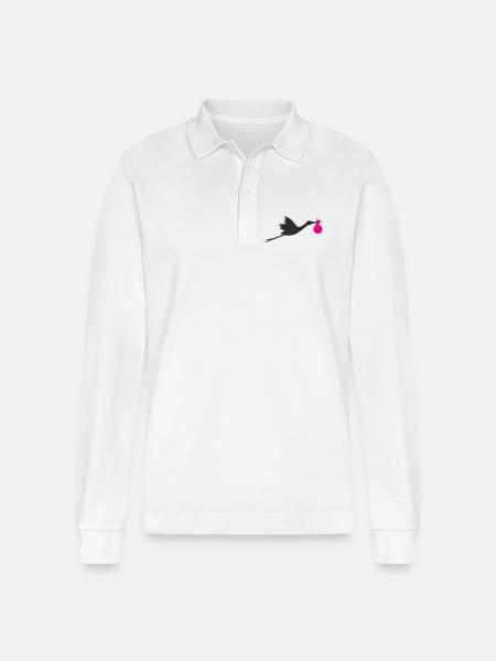 Klapperstorch Storch Mädchen rosa - Stanley/Stella Unisex Bio-Langarm-Poloshirt Prepster - Weiß